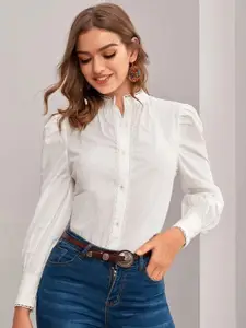 MIZAGO Women Classic Slim Fit Mandarin Collar Solid Cotton Casual Shirt