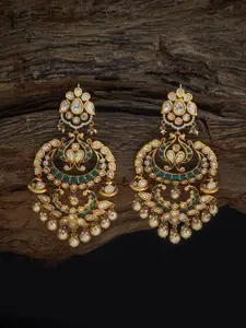 Kushal's Fashion Jewellery Embellished Bridal Victorian-Plated Kundan Crescent Earrings
