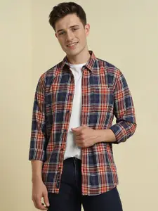 Allen Solly Men Custom Fit Spread Collar Tartan Checked Cotton Casual Shirt