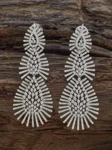 Kushal's Fashion Jewellery Rhodium-Plated Zircon Teardrop Shaped Drop Earrings