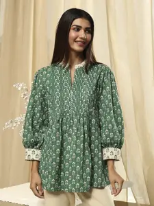 Biba Floral Printed Pure Cotton Pleated Kurti