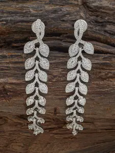 Kushal's Fashion Jewellery Rhodium Plated Zircon Embellished Bridal Leaf  Drop Earrings