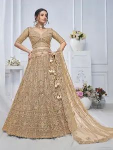 ODETTE Embroidered Sequinned Net Semi-Stitched Lehenga & Unstitched Blouse With Dupatta