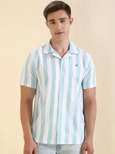 Allen Solly Men Custom Fit Cuban Collar Vertical Striped Cotton Casual Shirt