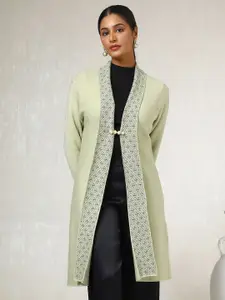 Soch Green Acrylic Longline Open Front Shrug