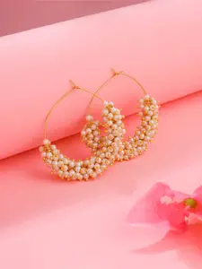 Yellow Chimes Gold Plated Pearls Beaded Contemporary Hoop Earrings