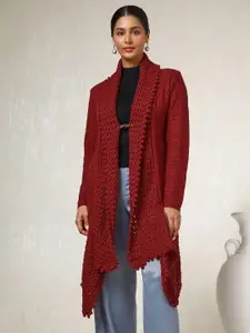 Soch Maroon Self Design Acrylic Longline Open Front Shrug