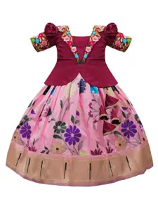 Wommaniya Impex Girls Embroidered Thread Work Ready to Wear Lehenga &