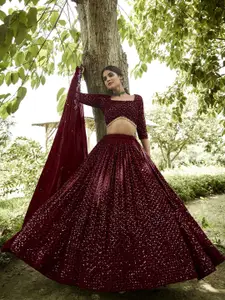 KALINI Embroidered Sequinned Semi-Stitched Lehenga & Unstitched Blouse With Dupatta