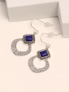 LeCalla 925 Sterling Silver Rhodium-Plated Stone Studded Geometric Shaped Drop Earrings