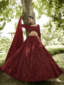 KALINI Embroidered Sequinned Semi-Stitched Lehenga & Unstitched Blouse With Dupatta