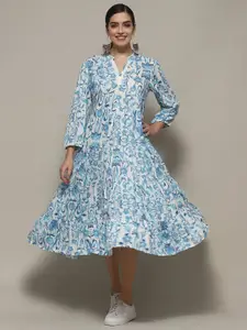 Biba Cotton Floral Printed Fit and Flare Midi Dress