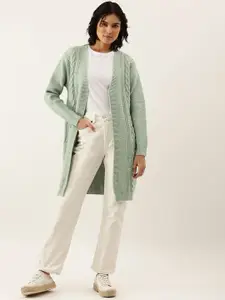 Chemistry Cable Knitted Woollen Longline Open Front Sweater