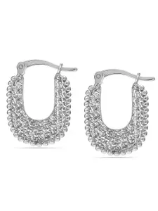 LeCalla 925 Sterling Silver-Plated Textured Geometric Shaped Hoop Earrings