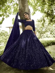 KALINI Embroidered Sequinned Semi-Stitched Lehenga & Unstitched Blouse With Dupatta