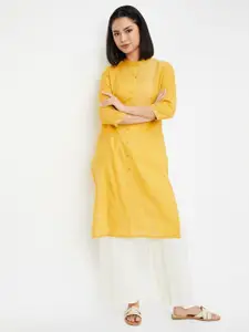 max Striped Woven Design Band Collar Straight Kurtas