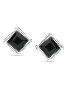 LeCalla 925 Sterling Silver Rhodium-Plated Onyx Studded Square Shaped Studs