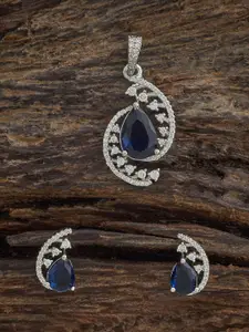 Kushal's Fashion Jewellery Embellished Bridal Ruby Rhodium-Plated Party Zircon Pendant Set