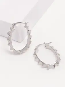 LeCalla 925 Sterling Silver-Plated Spike Textured Circular Hoop Earring
