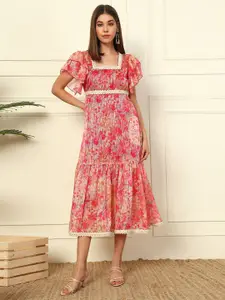 DEEBACO Women Floral Printed Fit & Flare Midi Dress