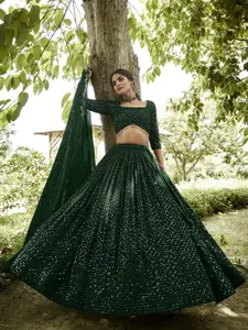KALINI Embellished Sequinned Semi-Stitched Lehenga & Unstitched Blouse With Dupatta