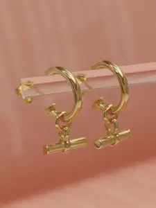 LeCalla 925 Sterling Silver Gold-Plated T Bar Charm Half Hoops