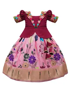 Wommaniya Impex Girls Embroidered Thread Work Ready to Wear Lehenga &