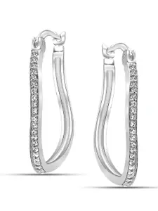LeCalla 925 Sterling Silver-Plated  Cubic Zirconia Studded Contemporary Hoops