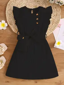 BAESD Girls Cotton A-Line Dress With Waist Belt And A Sling Bag