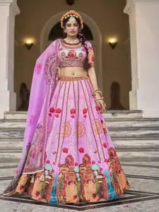 Fusionic Pink Heritage Motifs Printed Lehenga & Blouse with Dupatta