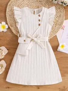 BAESD Girls Flutter Sleeve A-Line Dress With Belt and Sling Bag