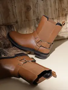 The Roadster Life Co. Women Mid-Top Chelsea Boots With Buckle Detail