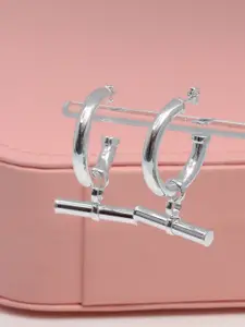 LeCalla 925 Sterling Silver-Plated T Bar Charm Half Hoop Earrings