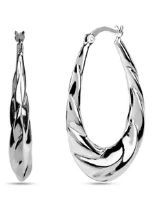 LeCalla 925 Sterling Silver-Plated Textured Oval Shaped Hoops