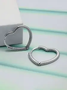 LeCalla 925 Sterling Silver Rhodium-Plated Heart Shaped Hoops