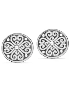 LeCalla 925 Sterling Silver Rhodium-Plated Lightweight Filigree Cut Chunky Circular Studs