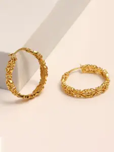 LeCalla 925 Sterling Silver-Plated 14K Gold-Plated Textured Circular Shaped Hoops