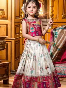 Lagorii Girls Embroidered Beads and Stones Banarasi Silk Ready to Wear Lehenga & Blouse