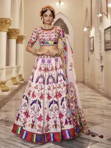 Fusionic Pastel Printed Animal-Themed Handwork Lehenga & Blouse with Dupatta