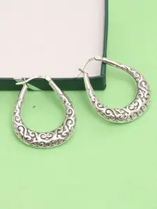 LeCalla 925 Sterling Rhodium-Plated Textured Geometric Shaped Hoop Earrings