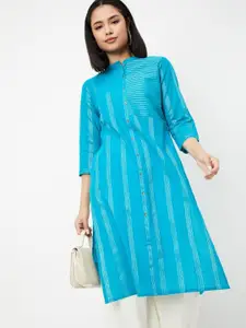 max High Slit Striped Woven Design Mandarin Collar Cotton Straight Kurta