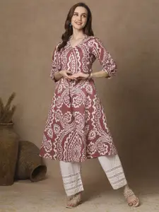 FASHOR Ethnic Motifs Printed V-Neck A-Line Kurta