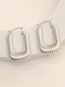 LeCalla 925 Sterling Silver-Plated Classic Chunky Shrimp Textured U-Shaped Hoop Earrings