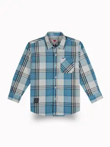 Gini and Jony Boys Comfort Fit Spread Collar Tartan Checked Cotton Casual Shirt