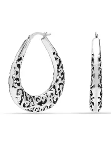 LeCalla Sterling Silver Rhodium Plated Contemporary Shaped Hoop Earrings