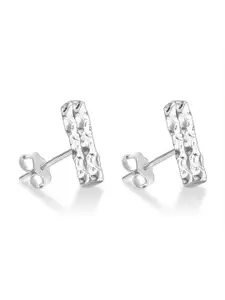 LeCalla 925 Sterling Silver-Plated Hammered Minimalist Flat Bar Studs