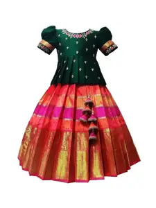 Wommaniya Impex Girls Embroidered Thread Work Ready to Wear Lehenga &