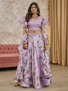Krimmple Floral Embroidered Thread Work Ready to Wear Lehenga & Blouse With Dupatta