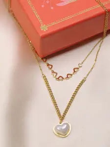 ARTKLIM Gold-Plated Double Layered Heart Shaped Pendant Necklace