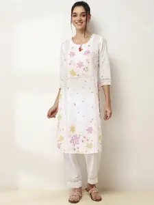 Rangriti Floral Printed Round Neck Cotton Straight Kurta